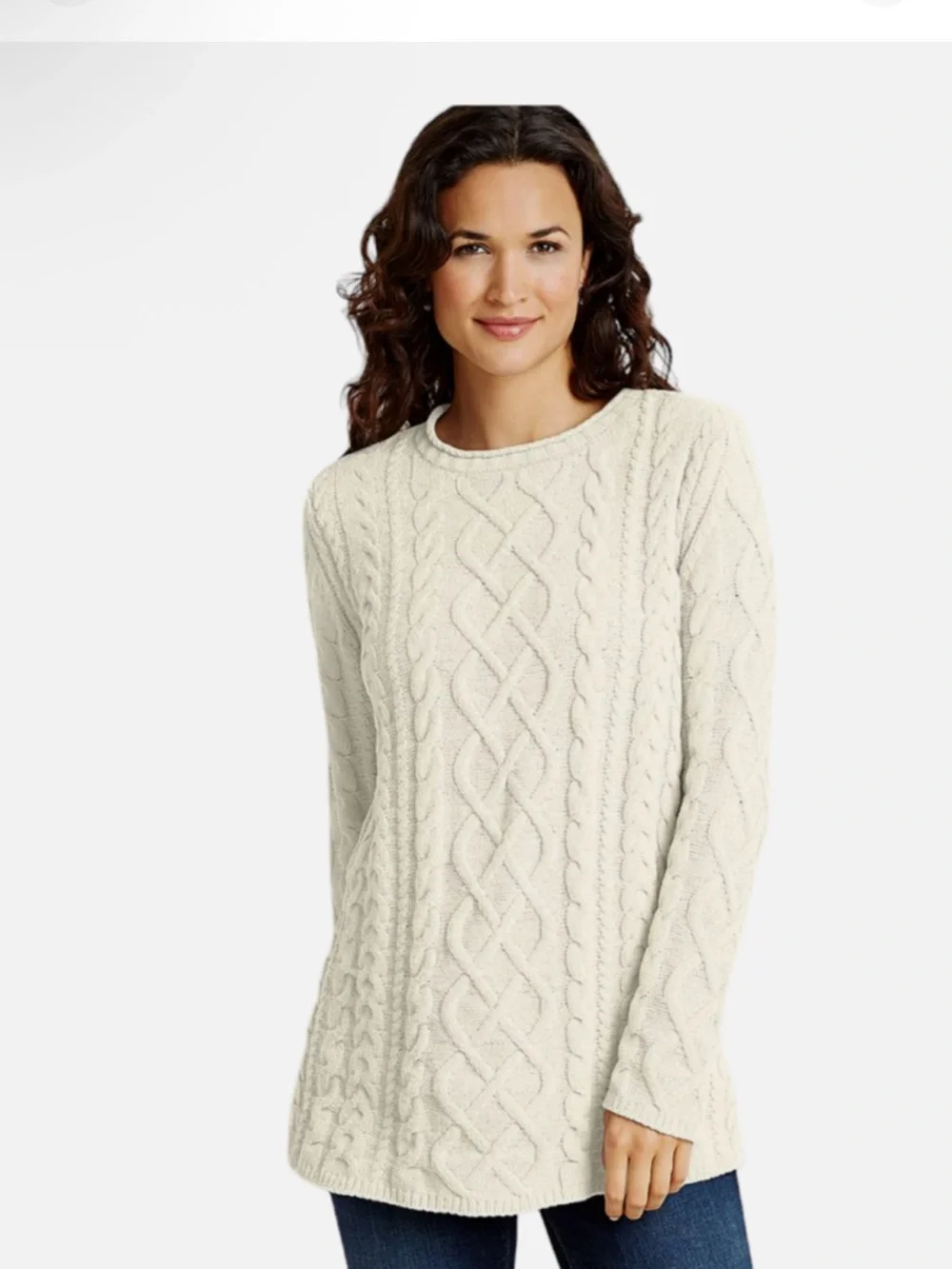 J. Jill Fisherman’s Cream Cable Knit Crewneck Sweater large tall